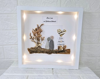 Geschenk Goldene Silberne Rosen Rubin Diamant Perlen Hochzeit alle Hochzeitstage Bild Kieselsteinbild Pebbleart Dekoration Personalisierbar