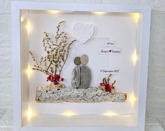 Geschenk Diamant Hochzeit 60 Hochzeitstag Jahrestag Familienbild Paar Kieselsteinbild Steinbild Geschenkidee Deko Personalisierbar