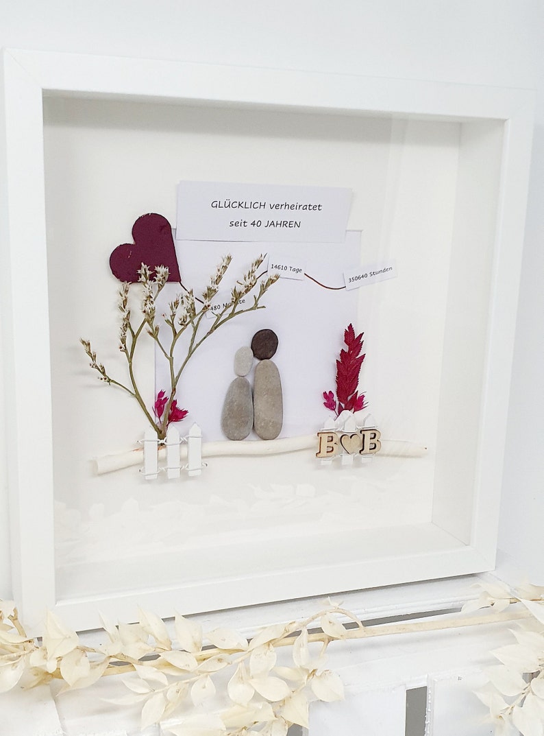 Geschenk Rubinhochzeit 40 Hochzeitstag Jahrestag Dankbarkeit Geschenkidee Kieselsteinbild Steinbild Pebbleart Bild Deko Personalisierbar Bild 3