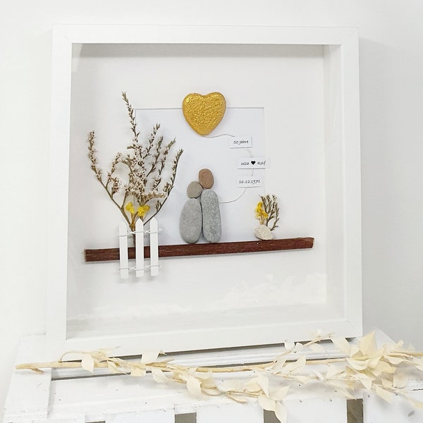 Geschenk Goldene Hochzeit 50 Hochzeitstag Jahrestag Eheglück Dankbarkeit Liebe Bild Kieselsteinbild Pebbleart Dekoration Personalisierbar