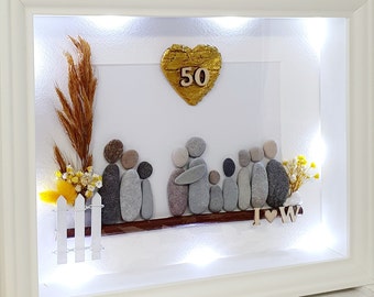 Geschenk Goldene Hochzeit 50 Hochzeitstag Jahrestag Familienbild Dankbarkeit Liebe Kieselsteinbild Steinbild  Personalisierbar