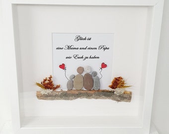 Geschenk für Mama und Papa Glück ist Familienbild Eltern Großeltern Liebe Weihnachtsgeschenk Kieselsteinbild Steinbild Bild Personalisierbar