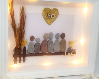 Geschenk Goldene Hochzeit 50 Hochzeitstag Jahrestag Familienbild Dankbarkeit Liebe Kieselsteinbild Steinbild  Personalisierbar