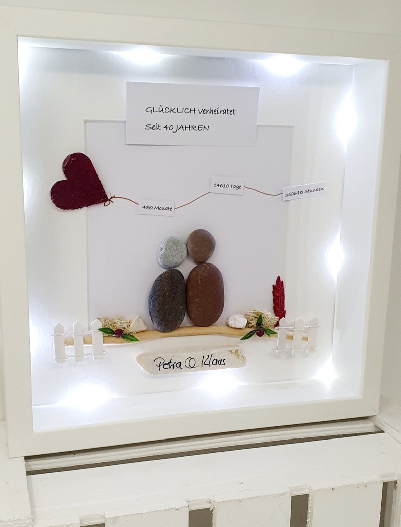 Geschenk Rubinhochzeit 40 Hochzeitstag Jahrestag Dankbarkeit Geschenkidee Kieselsteinbild Steinbild Pebbleart Bild Deko Personalisierbar Bild 4