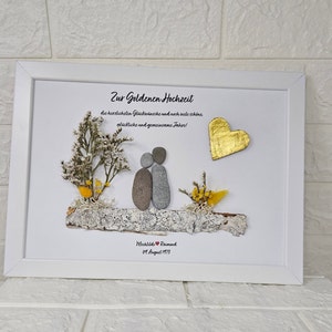 Presente de casamento dourado 50th aniversário de casamento imagem da família ouro seixo imagem de pedra plantas decoração de parede personalizável