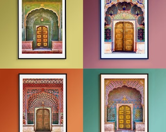 Set of Four Jaipur City Palace Doorway Photographs - Rose Gate,  Lotus Gate, Leheriya Gate, Peacock Gate, Jaipur, Rajasthan, Indian Wall Art