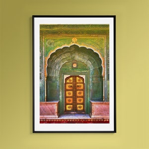 Leheriya Gate Photograph / Jaipur Palace Green Doorway / India Photography / Ornate Gateway / Jaipur Palace Rajasthan