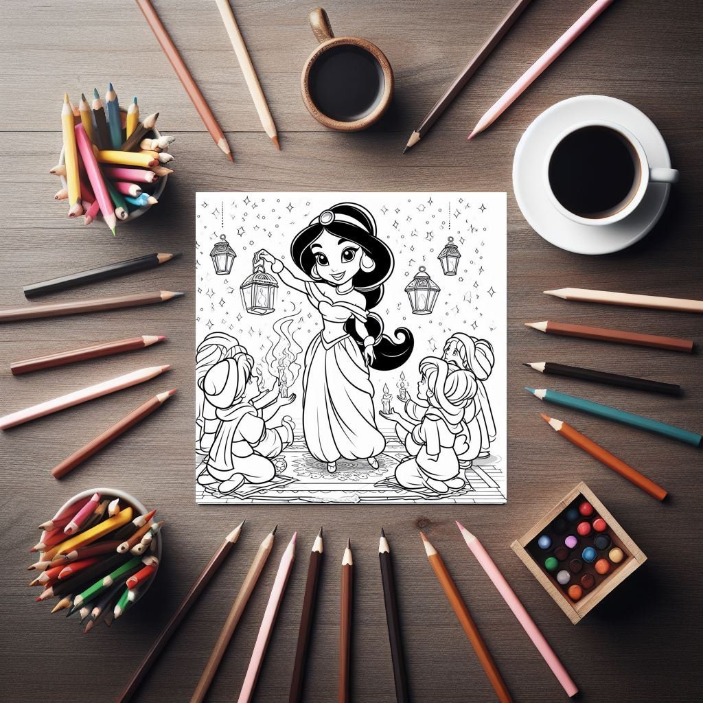 Jasmine Princess Halloween Coloring Pages, 10 Pages, Cute Coloring ...