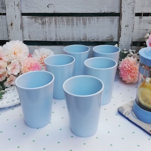 Vintage 6 Camping Melamine Cups (25 cl.) Mid-Century Pastel Pale Blue, Perlit France