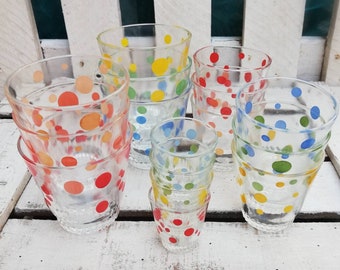 Vintage Polka Dots Shot Glasses Set of 4 Screen Printed 60's