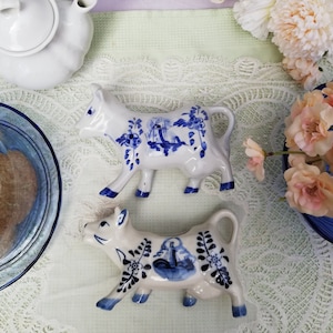 Hand-Painted Delft Blue Porcelain Cow Creamer - Made in Holland