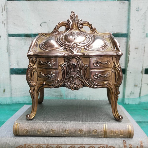 Jewelry Box Antique Silver Plated Coffin Dresser with Feet in Victorian style, Dressing-table or "Boudoir" Cabinet