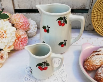 Vintage Cherry Porcelain 6" Pitcher & Creamer Set - Victoria CIM Spanish