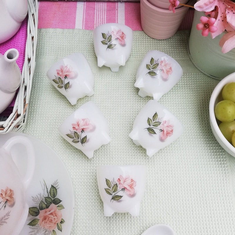 Milk Glass Rose Cups Etsy