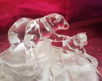 Vintage D'Arques Glass Bear Figurine, Frosted Crystal Sculpture, France