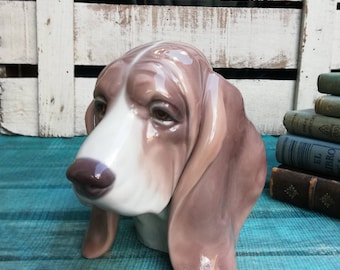 Dog Figurine Vintage Porcelain Beagle Dog Head Figure in Classic Style by Lladró