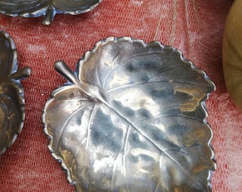 Vintage Golden Brass Leaf Dishes, Mid-Century Jewelry Tray, Coin Holder
