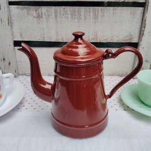 Antique Brown Enameled Coffee Pot ~ 1900s French Vintage Coffeepot by Etoile P.E.N ~ Shabby Chic Kitchen Decor Enamelware