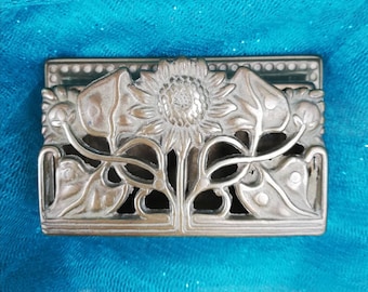 Desk Organizer, Stamp or Clips Box, Vintage Brass Sunflower motif Artnouveau Style