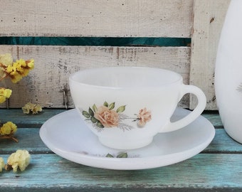 Opaline Cup Arcopal Large Coffee-latte Cup Chocolate Milk-glass Vintage ROSE Collection