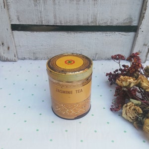 Vintage Sealed Jasmine Tea Tin: Yellow Shanghai Tea Box