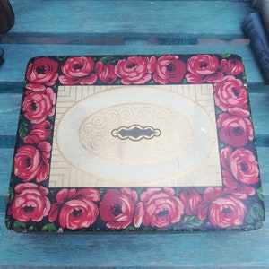 Collectible Tin Box, Antique Reñé Chocolates Packaging with Flowers Motif, Barcelona