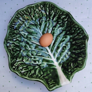 Vintage Cabbage Leaf Serving Bowl: SECLA Portugal Cabbageware, 11&quot;