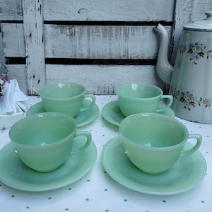 Fire King 4 Services Tea Set ~ Jane Ray 40s Jadeite Glassware