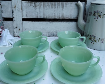 Fire King 4 Services Tea Set ~ Jane Ray 40s Jadeite Glassware