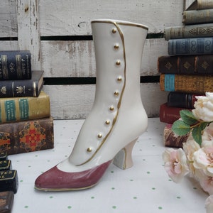 High Boot Vase Victorian Design Vintage Porcelain Figure Boot Shaped Lonely Shoe Victorian Footwear Long Buttoned Boot Granny Boots Old West
