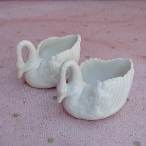 Very Rare Pair of Miniature Porcelain Swans ~ Antique Handmade Figurines