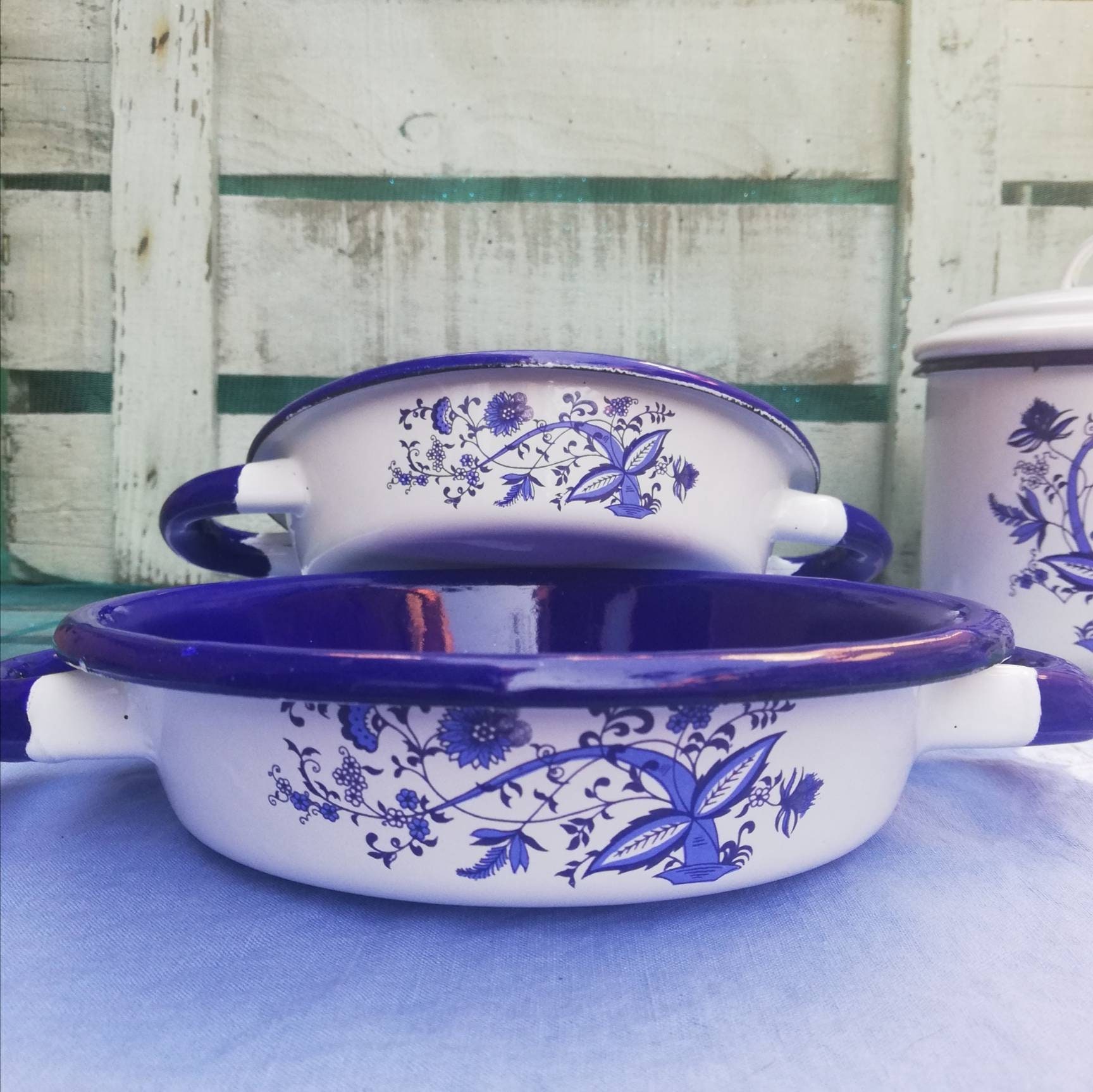 Vintage Enamel Cookware Set 3 Matching Pieces White & Onion Etsy