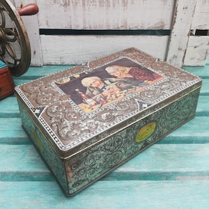 Vintage Treasure: Exquisite Large Tin Cookie Box with Hinged Lid by Trias ~ Large Size