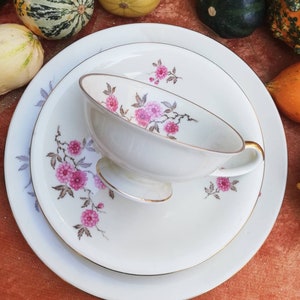 Art Deco Porcelain TRIO BAVARIA Gold Pinky Flowers ~ Antique ALKA Tea Set Made in Germany