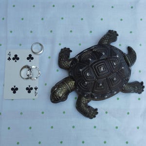 Unique Vintage Brass Turtle Box with Hinged Lid ~ Spanish 1950s Covered Trinket Dish ~ Collectible Turtle Gold Decor