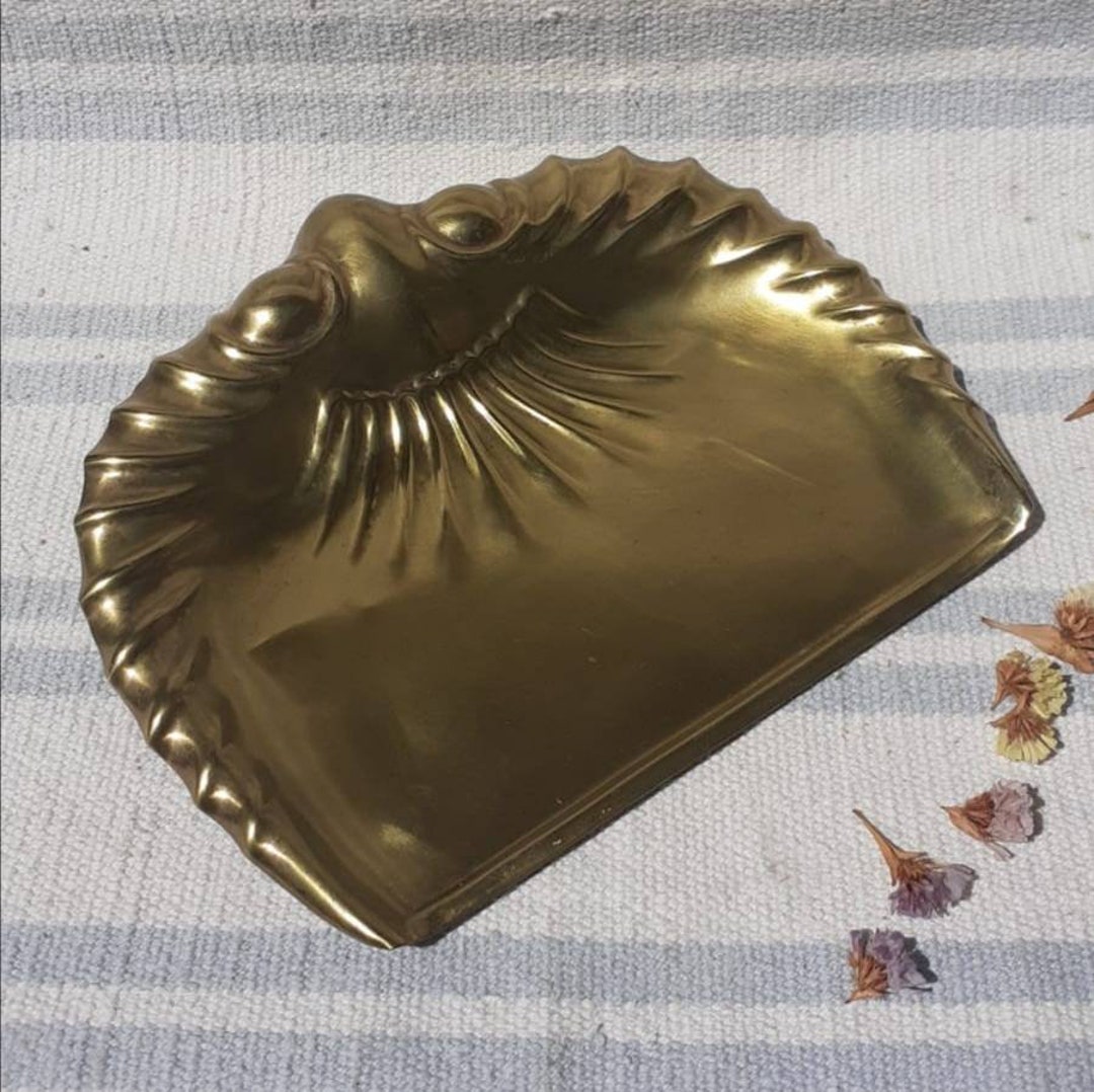 Table Dustpan Solid Golden Brass Antique Art Nouveau Crumb Catcher Tray