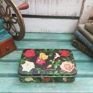 Tin Box Lithographed Viuda de Solano, Antique Candy Packaging with Roses Pattern, Logroño Spain, Collectible Box