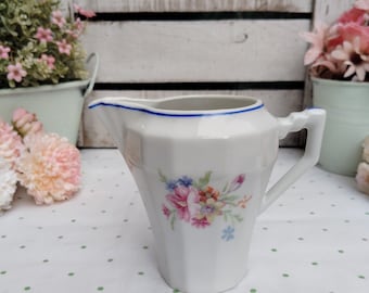 Collectible Porcelain Creamer ~ Antique CB Cie French Milk Jug ~ Cobalt Blue &  Double-sided Flowers