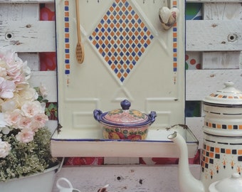 Antique French Enameled Kitchen Utensil Rack - 1930s Japy Enamelware