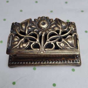 Vintage Brass Sunflower Desk Organizer ~ Art Nouveau Design  Stamp Box