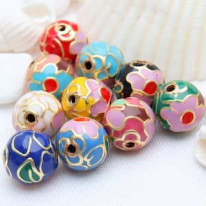 10pcs Cloisonne Round Bead,6/8/10mm Enamel Bead,Copper Bead,Spacer Brass Bead,Bracelet Necklace Earrings Bead