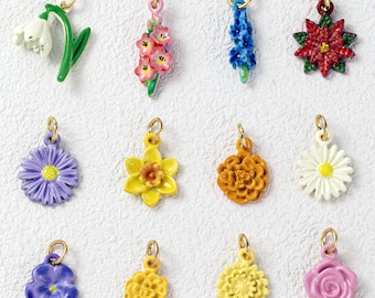 Botanical Flower Charm Collection, Alloy Floral Pendant,Handmade Craft Supply for Botanical Themed Jewelry