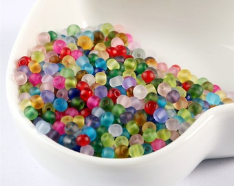 Contas de vidro fosco: contas coloridas em tons pastéis (2-4 mm)