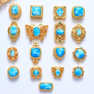 5PCS Gold Plated Larimar Bead,Enamel Bead,Copper Bead,Flower Barrel Spacer Brass Bead,Butterfly Ring Beads,Bracelet Necklace Earrings Bead
