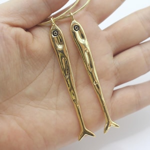 Long Sardine Fish Necklace Charm Pendant,Sardine Charm,Pendant Necklace,Charm Necklace,Gift for Her,Gift for Woman