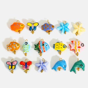 Hand-Painted Ceramic Charm Pendant,Fish Starfish Pendant Charm for Necklaces Bracelets Earring Key Ring