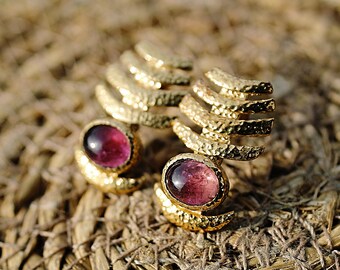 Gold plated pink tourmaline gold studs