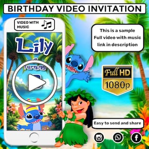 Stitch Birthday Video Invitation, Lilo and Stitch Birthday Party Invitation, Hawaiian Theme Electronic Invitation, Tropical Animated Invite