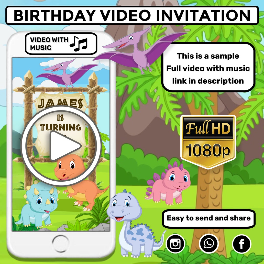 Dinosaur Birthday Video Invitation Dino Animated Invitation T Rex