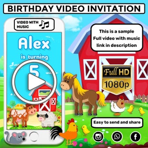 Farm Video Invitation, Barn Animals Birthday Party Invitation, Country Animals Digital Animated Evites, Ranch Kids Electronic Invite